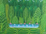 Henri Robert Bresil, Flamingoes, FLAMINGOES, signed lower right. oil on canvas