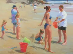 Susan Diehl, Family Outing, Oil on board