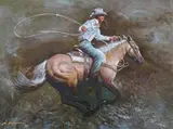 Jim Fernandez, Steer Roping, Oil on canvas