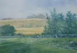 Henry Hitchings, Rock Fence and Buckwheat Field, Watercolor