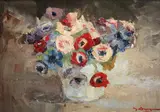 Rose-Marie de Bruyne, Still Life with Vase of Flowers, Oil on board