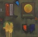 Velaphi Mzimba, Untitled, mixed media on tent canvas 138 x 145cm