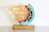 Philip Hearsey, Philip Hearsey (b.1946) 'Long Summer II', 2018, a patinated bronze with a perforated wedge emanating from a semicircular stand