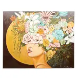 Sandra Rojas Torres, Mujer con flores, Técnica mixta sobre tela