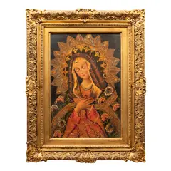 Virgen María, MÉXICO, SIGLO XX, Óleo sobre tela, adherida a tablero