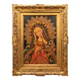 Virgen María, MÉXICO, SIGLO XX, Óleo sobre tela, adherida a tablero