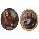 MÉXICO, SIGLO XVIII by Santo Tomás y San Andrés Apóstoles, Óleo sobre tela. Formato oval, offered May 2022