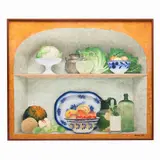 Lauro López, ALACENA CON LECHUGAS Y TALAVERA, Óleo sobre tela