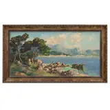 Biartlem, Vista de costa y pueblo mediterráneo, Óleo sobre tela