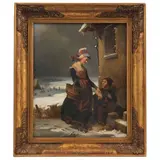 Dama Con Canasta de Pan, FRANCIA, SIGLO XIX, Óleo sobre tela