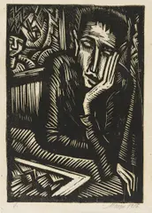 Emil Maetzel, Nachdenkender, 1916, Holzschnitt auf Japan
