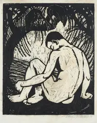Ohne Titel (männlicher Akt) by Dorothea Maetzel-Johannsen, 1914, Linolschnitt auf Japan, sold Jun 2020
