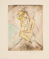 Mutter und Kind by Dorothea Maetzel-Johannsen, 1919, Radierung, handkoloriert auf Velin, sold Jun 2020