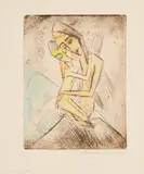 Dorothea Maetzel-Johannsen, Mutter und Kind, 1919, Radierung, handkoloriert auf Velin