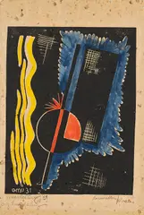 Erich Müller-Kraus, Dreiklang, 1931, Aquarellierter Linolschnitt auf Japan