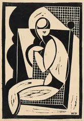 Erich Müller-Kraus, Sitzende, 1930, Linolschnitt auf Velin
