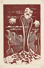 Erich Müller-Kraus, In Memoriam A.H, 1945, Farblinolschnitt auf Japan