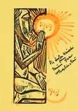 Max Pechstein, Neujahrsglückwunsch für 1919, 1918, Aquarellierter Holzschnitt auf gelbem Papier