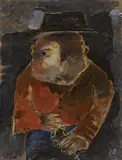 Werner Scholz, Bäuerin (La fermieré), 1928, Öl auf Karton