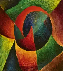 Werner Schramm, Kreisende Formen, 1919, Öl auf Karton