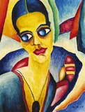 Werner Schramm, Junge Frau vor Landschaft, 1919, Öl auf Leinwand