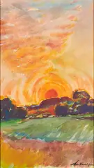 Nicolas Tarkhov, Soleil levant embrasant le ciel, Gouache auf Papier