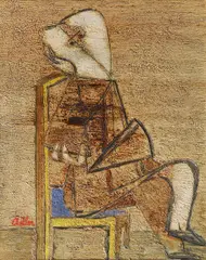 Jankel Adler, Sitzendes Mädchen, Um 1941, Öl auf Karton