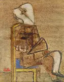 Jankel Adler, Sitzendes Mädchen, Um 1941, Öl auf Karton
