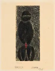 Johann Hauser, Ohne Titel, 1968, Farbige Wachskreide über Radierung auf Velin