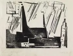 "Stadtkirche" by Lyonel Feininger, 1926, Holzschnitt auf Japan, sold Jun 2020
