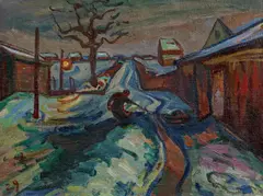 Der Kohlenschuppen by Friedrich Karl Gotsch, 1929, Öl auf grober Leinwand, sold Jun 2021