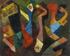 Ohne Titel by Wilhelm Imkamp, 1948, Öl auf Karton, sold Jun 2020