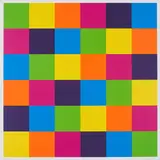 Richard Paul Lohse, Komplementäre Gruppen durch sechs horizontale systematische Farbreihen, 1980, Farbserigrafie auf leichtem Karton