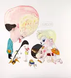Léopold Rabus, Scène avec biches, 2004, Öl, Acryl, Nagellack und Haare auf Leinwand