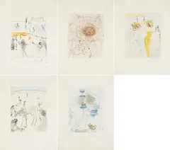 Salvador Dalí, Aus: Hippies, 1969/70, 5 Kolorierte Radierungen auf Arches (Wasserzeichen)