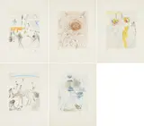 Aus: Hippies by Salvador Dalí, 1969/70, 5 Kolorierte Radierungen auf Arches (Wasserzeichen), sold Jun 2020