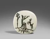 Flute player and goat by Pablo Picasso, 1956, Weißes Steingut, sold Jun 2020