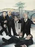 Hans Platschek, "Breughels Gleichnis von den Blinden", 1977, Acryl auf Leinwand