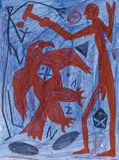 A. R. Penck, "Über dem Adler-Raum", 2000, Mischtechnik auf leichtem Karton