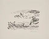 Max Pechstein, Waschen der Netze vor dem Trocknen (Aus: Reisebilder. Italien - Südsee), 1919, Lithografie auf Bütten