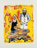 Jörg Immendorff, Selbst mit Baselitz, 1998, Farbserigrafie auf festem Bütten