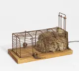Günter Weseler, Atemobjekt K 89/73, 1973, Fellobjekt in Falle aus Holz und Metall, Motor, Kabel
