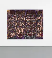 Robert Combas, Composition, 1994, acrylic on batik print on cotton