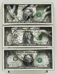 Scott Campbell, Anatomical Heart, 2009, US currency, in 3 parts
