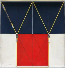 Gianfranco Pardi, Architectura, 1973, oil on canvas, metal brackets, rope and fixings