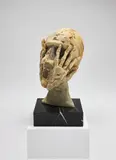 Eva Aeppli, Untitled (Head with Hands), 1969 - 1970, tea and watercolour stained silk and wool on marble base