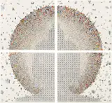 Gonkar Gyatso, Shambala of Modern Times, 2009, Giclée and silkscreen with gold and silver leaf on paper, quadriptych