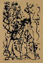 Jackson Pollock, Untitled (M20), circa 1946, Unique screenprint in black, on tan card stock, with margins