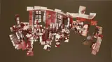 Luncheon at the British Embassy, Tokyo, February 16th 1983 by David Hockney, 1983, Photographic collage, on green wove paper, the full sheet, contained in a natural wooden frame specified by the artist, sold Jan 2017