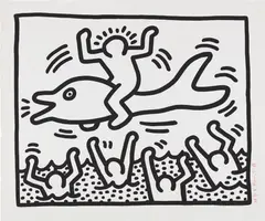 Untitled (Man on Dolphin) by Keith Haring, 1987, Lithograph, on wove paper, with full margins, sold Jan 2017